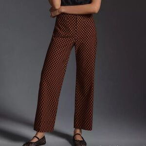 Anthropologie Maeve Colette Brown Black Checkered Crop Pants Size 24